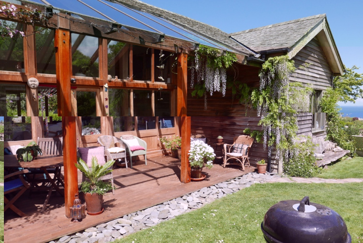 The sunny verandah area at Blackbird Studio near St Ives