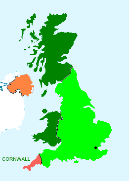 UK Map locating Cornwall