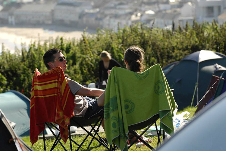 The touring and camping area has views of Porthmeor Beach