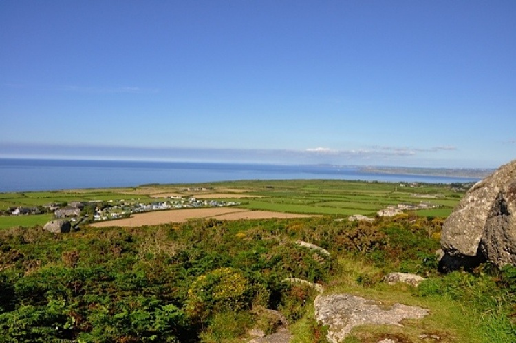 View over Trevalgan Touring Park St Ives to the sea