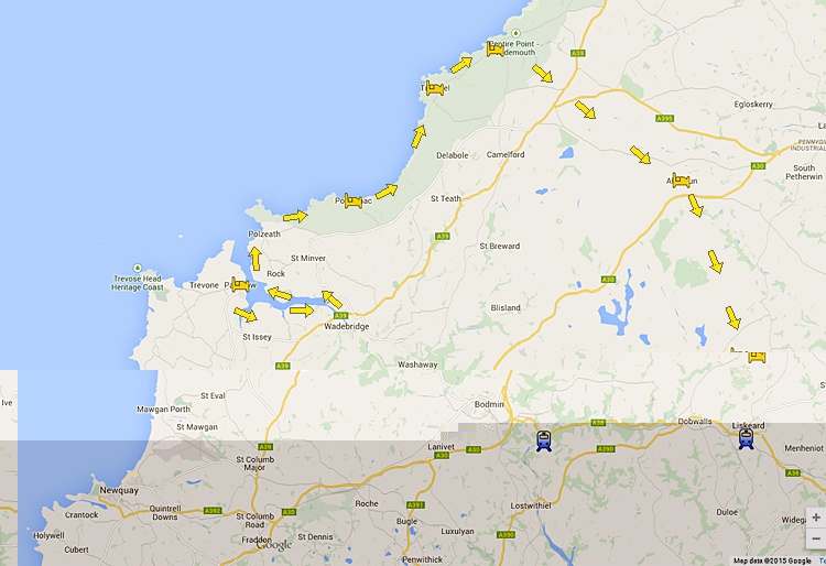 Padstow & Tintagel Coast tour map
