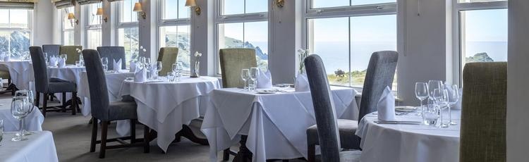 The dining room has spectacular sea views