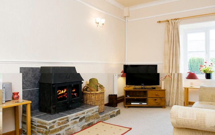 The lounge with woodburner in The Linhay