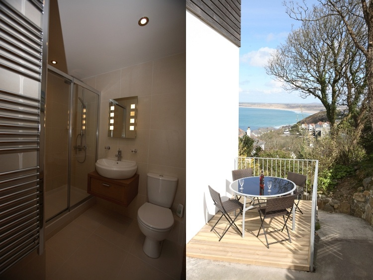 The luxurious bathroom in Godrevy View apartment