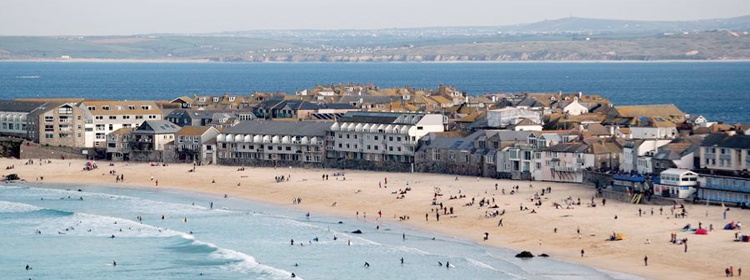View of Porthmeor Beach and the Downlong area of St Ives