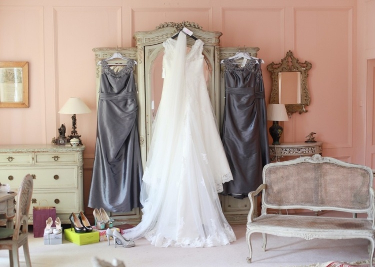 Bridal preparations in a guest bedroom at Trereife